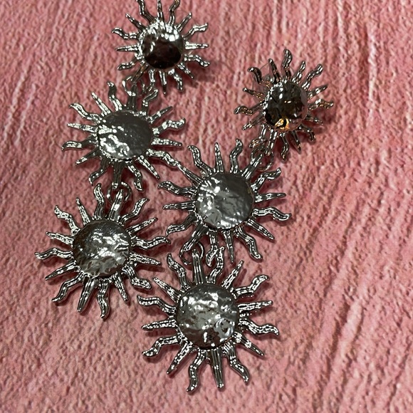 Silver Triple Sun Dangle Earrings - Picture 9 of 12